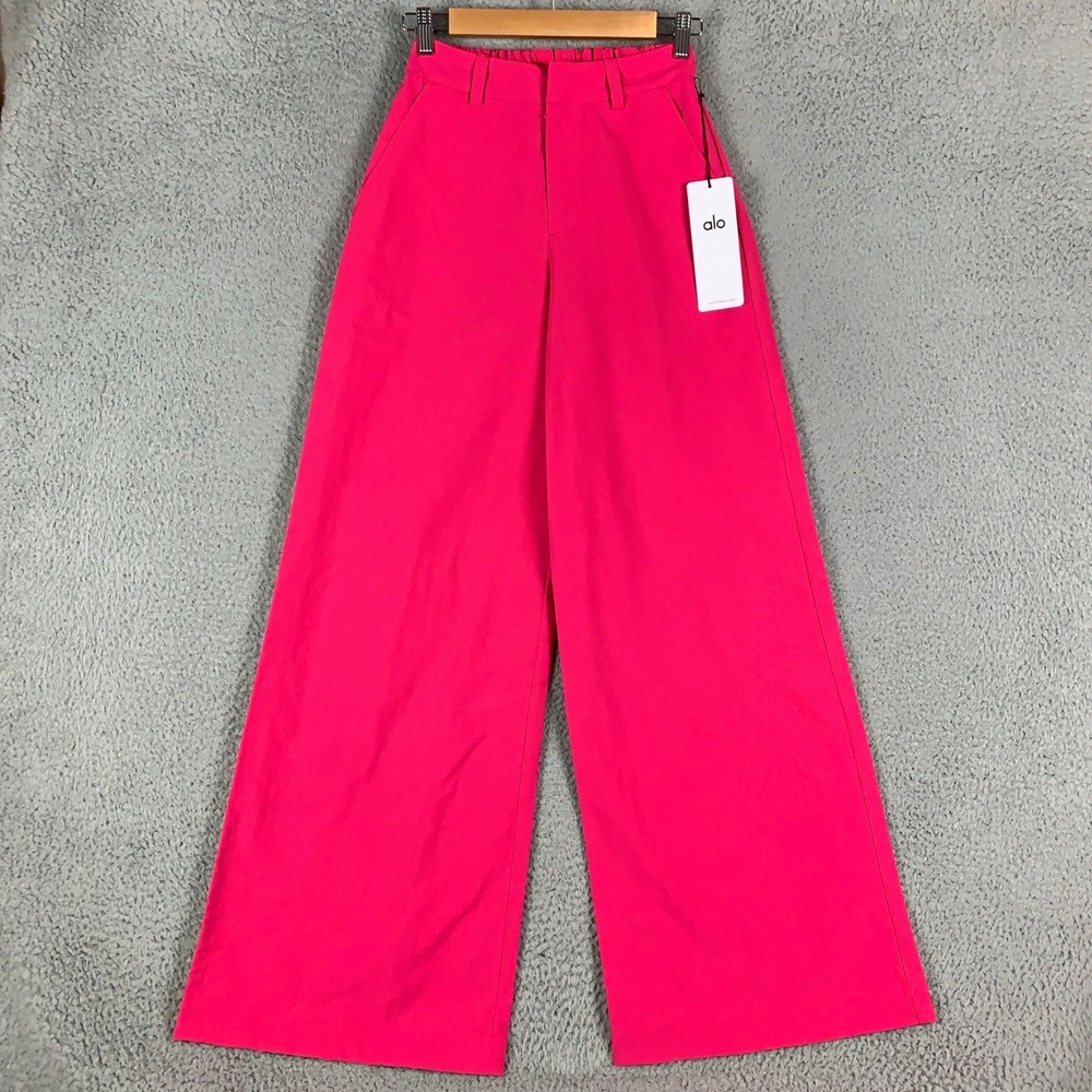 Alo High Waist Street Smart Trouser Womens XXS Pink Summer Crush Wide Leg Pants